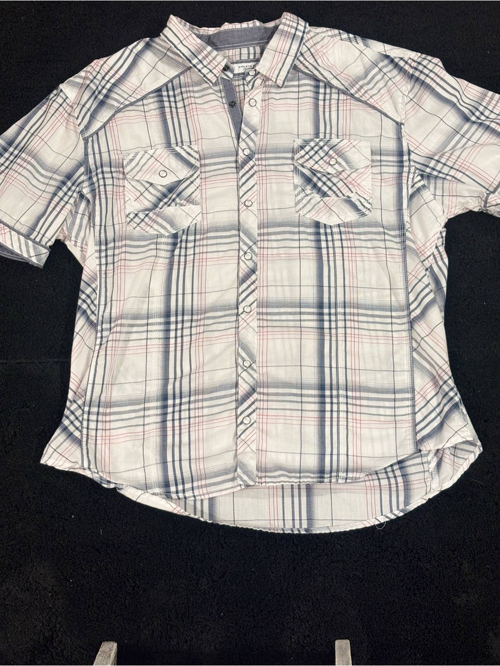 BKE White Plaid Short-Sleeve Button-Down Shirt with Blue & Pink Lines